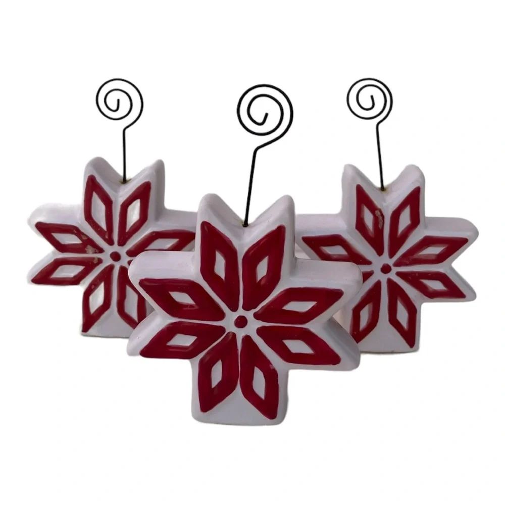 Red & White Ceramic Snowflake Picture Display Stands